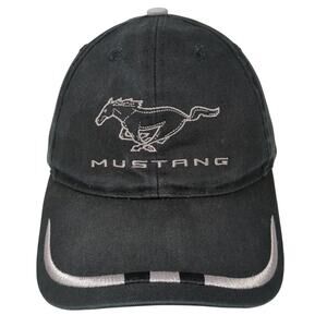Mustang Strapback Hat Black One Size Embroidered Logo Adjustable 6 Panel